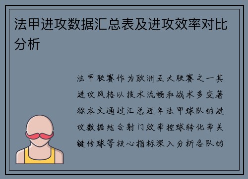 法甲进攻数据汇总表及进攻效率对比分析